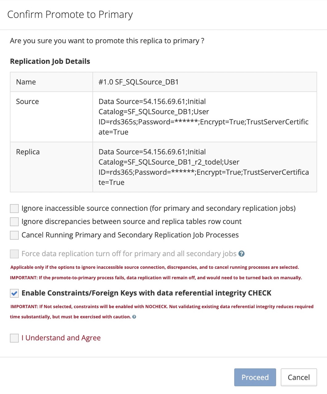 CloudBasix Promote DB Replica To Primary in UI Console version 12.348